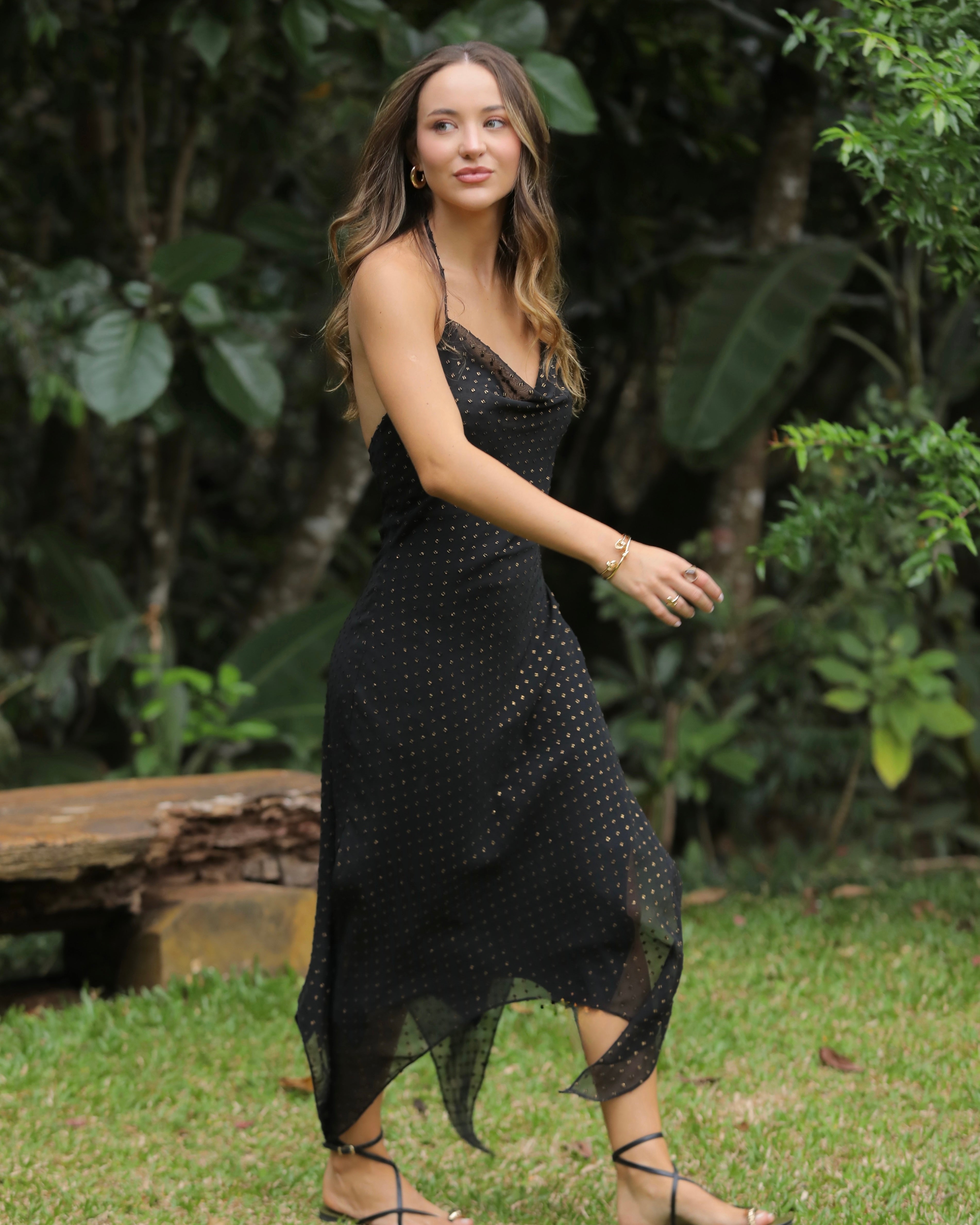 Vestido Assimétrico Poá Lurex